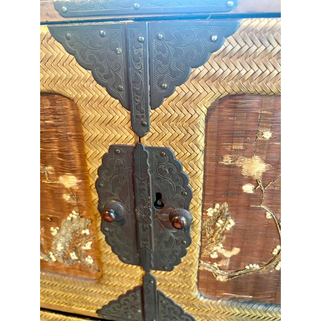 Wood 1950s Curved Leg Japanese Woven Bamboo Cabinet For Sale - Image 7 of 12