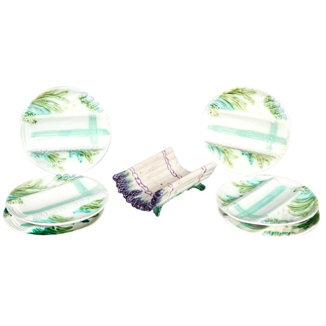 French Majolica Asparagus Set, Salins, Late 19th Century For Sale