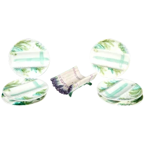 French Majolica Asparagus Set, Salins, Late 19th Century