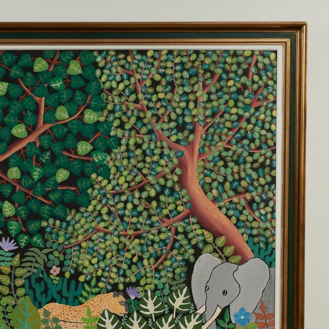 Vintage Haitian Painting of a Jungle Scene With Animals For Sale In West Palm - Image 6 of 11