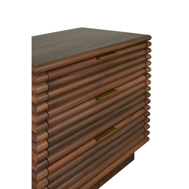 Not Yet Made - Made To Order Matthew Izzo Home Mateo Walnut Reed Three Drawer Side Table With Brass Drawer Pulls For Sale - Image 5 of 5