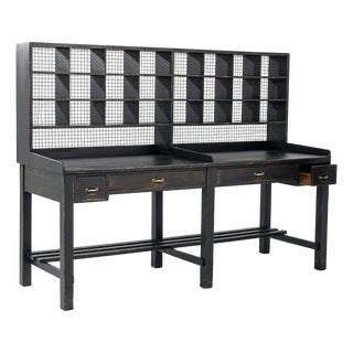 1920s Ebonized Double Desk W/ Cubbies For Sale