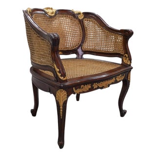 1980s Louis XV Style Rattan Thatch Chair For Sale
