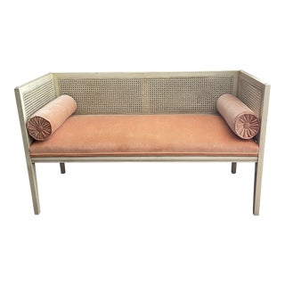 1950s Vintage Mid Century Modern Cane Back Settee Bench For Sale