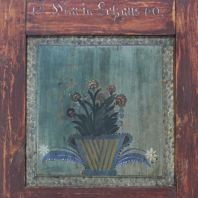 Wood Antique Rustic Farmhouse Folk Art Painted Bridal Cabinet, 1860 For Sale - Image 7 of 16