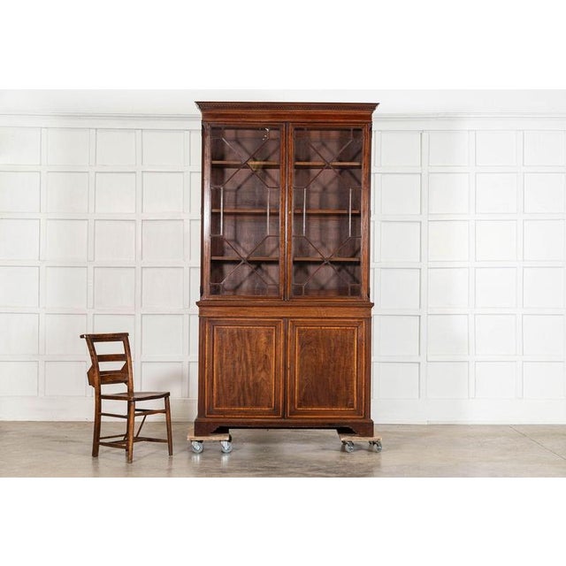 English Inlaid Mahogany Glazed Bookcase, 1870 For Sale - Image 4 of 18