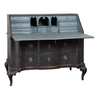 Early 19th Century Danish Black Painted Pine Secretary Bureau For Sale