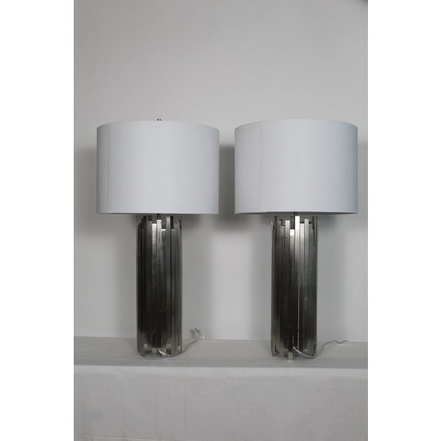Silver Paul Mayen Influence Brushed Steel Lamps - a Pair For Sale - Image 8 of 12