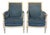 Antique French Neoclassical Painted Armchairs or Bergères in Blue Mohair- A Pair For Sale