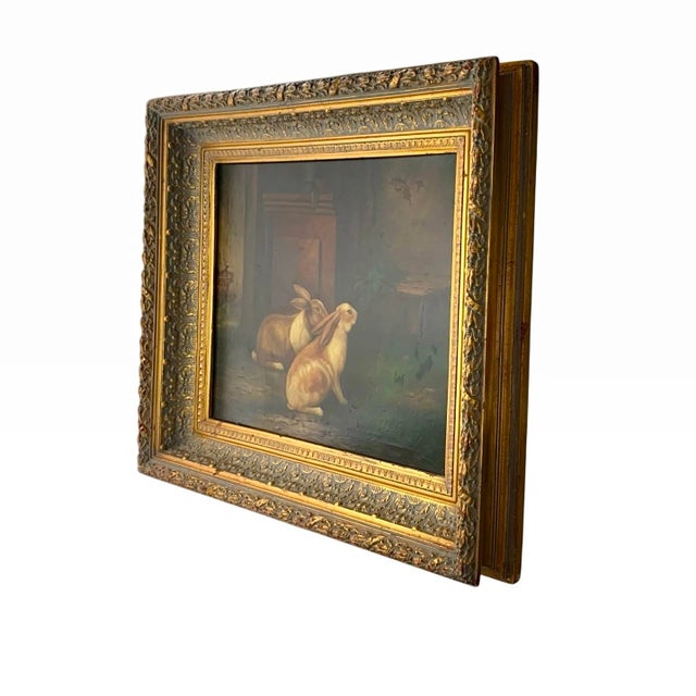 Farmhouse Late 20th Century Rabbit Painting Bunny Oil on Canvas Signed Franscois Dupre Old Vintage Decor For Sale - Image 3 of 5