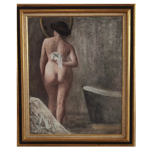 Henri Duvoisin, Dame à sa toilette, 1908, Oil on Canvas, Framed For Sale