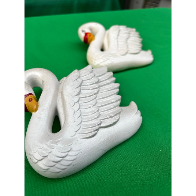 Pair of Small Vintage Ceramic Swan Figurine Wall Hangings For Sale - Image 4 of 10
