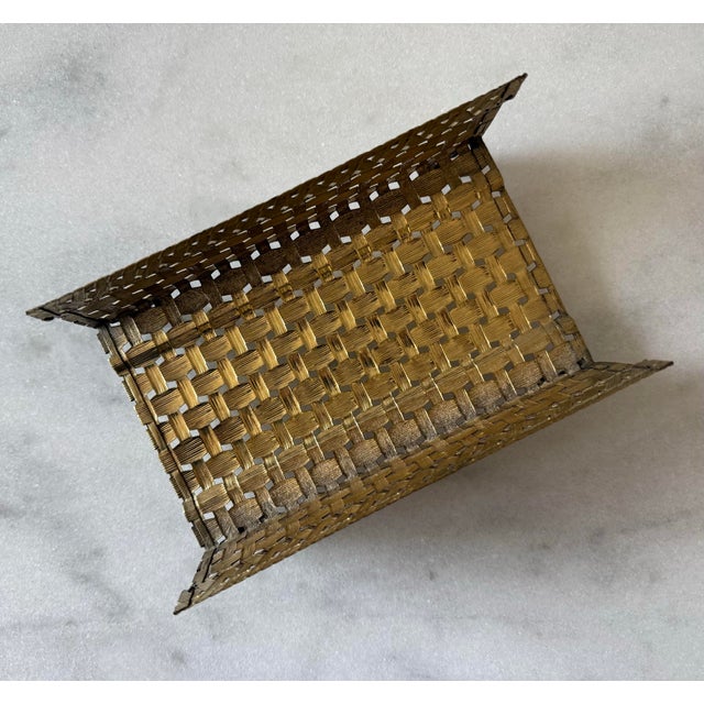 Brass Vintage Stylebuilt Brass Basket Weave Tissue Box or Towel Holder For Sale - Image 8 of 9