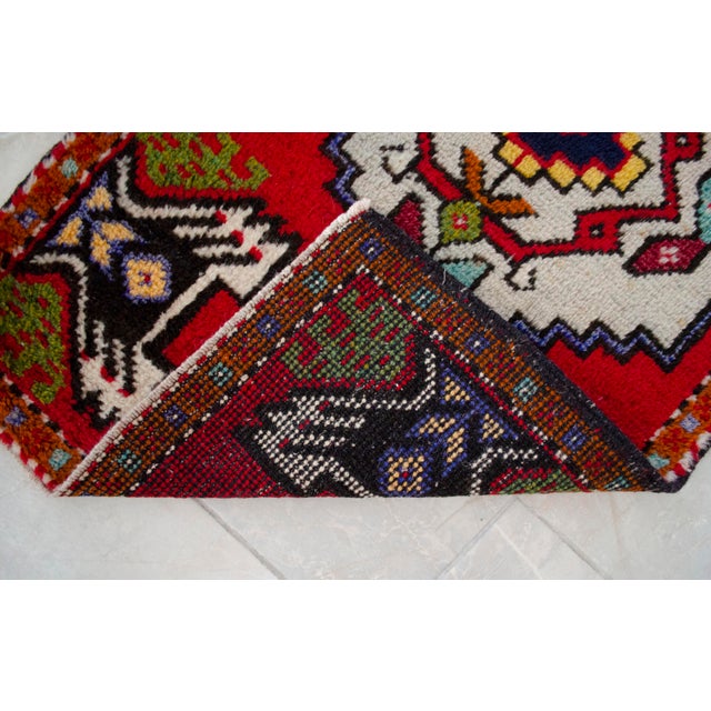 Red 1970s Hand Knotted Small Turkish Rug, Door Mat, Entryway Rug, Bath Mat, Kitchen Decor - 20x37 Inches For Sale - Image 8 of 13