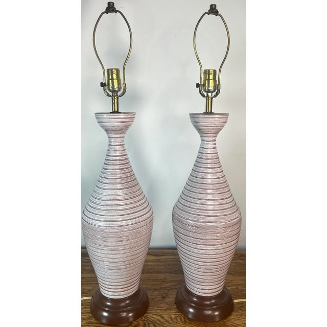 Pink Mid-Century Modern Glazed Ceramic Table Lamps - a Pair For Sale - Image 8 of 8