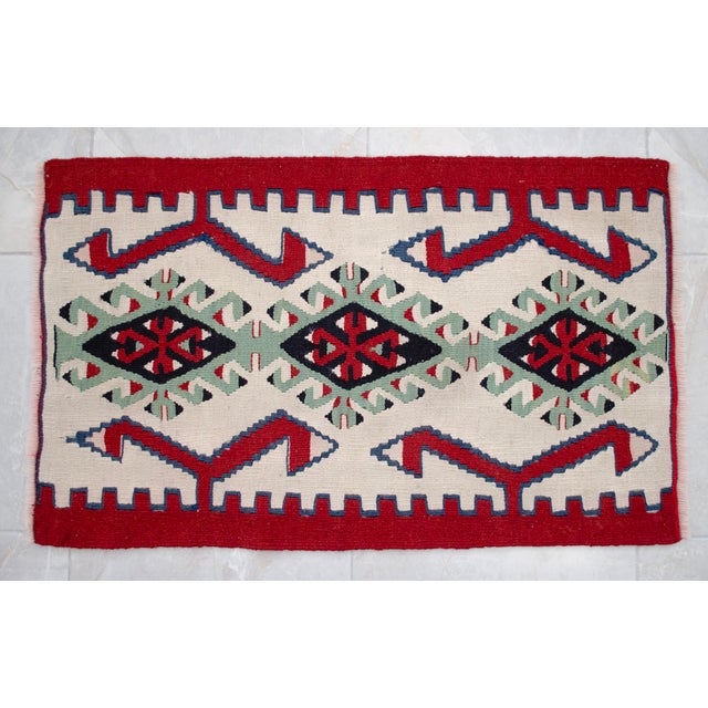 Textile Handmade Rug Turkish Kilim Small Rug Entry Mat Doormat 2x3 Ft Approx For Sale - Image 7 of 11