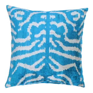 Contemporary Velvet Luxury Blue Tiger Print Throw Pillow With Down Insert