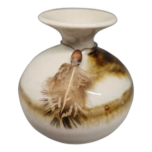 Vintage Butler Pottery Bud Vase Vintage Signed Feather River Pottery White and Brown