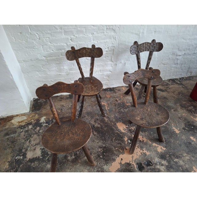 Brutalist French Hand-Carved Dining Chairs After Alexandre Noll, 1950s, Set of 4 For Sale - Image 4 of 9