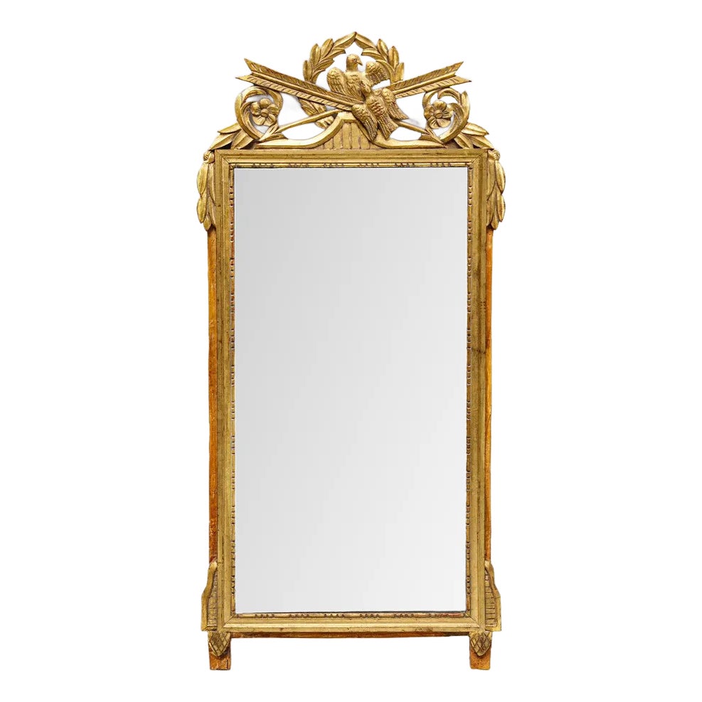 Large Marriage Mirror with Birds and Arrows Crest | Chairish