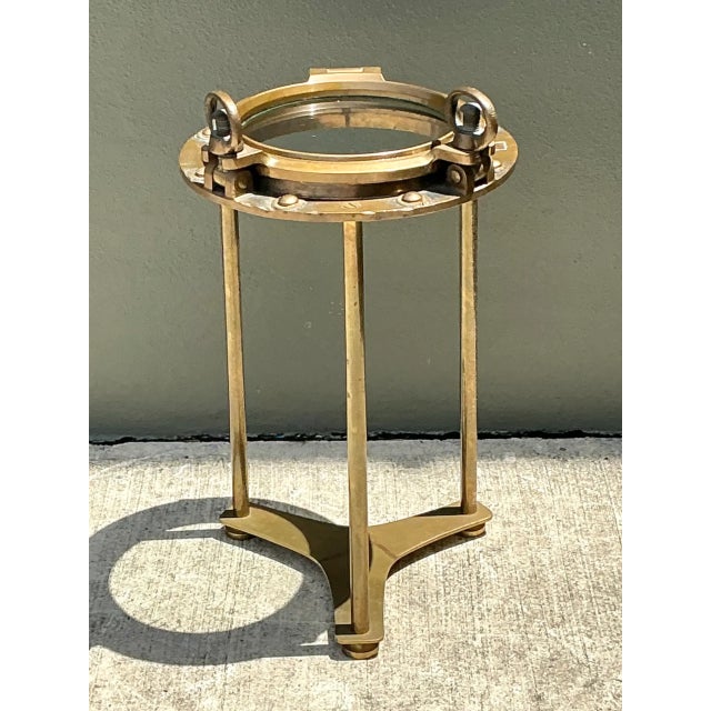 Vintage Brass and Glass Porthole Accent Table For Sale - Image 11 of 13