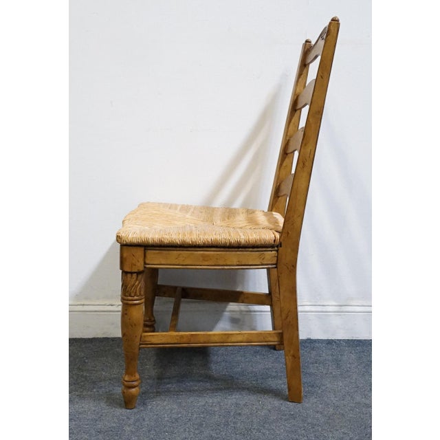 Early 21st Century High End Vintage Solid Rubberwood Country French Ladderback Dining Side Chair W. Rush Seat For Sale - Image 5 of 10