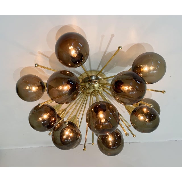 21st Century Mezzo Polished Brass Smoky Murano Flush Mount by Fabio LTD For Sale - Image 6 of 9