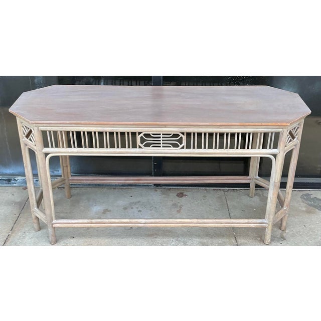 Wood Chinese Chippendale Style Cerused Bamboo / Rattan Console Table Credenza For Sale - Image 7 of 7