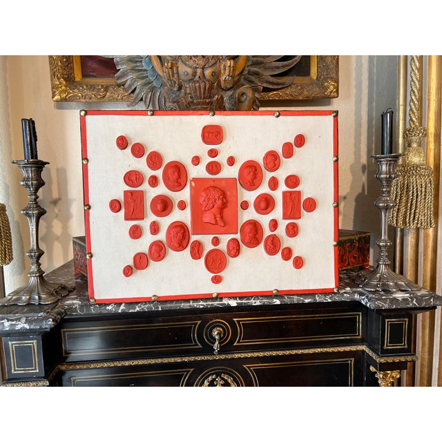 Wood #1013 Grand Tour Revival Neoclassical Vintage Red Plaster Cast Waxed Intaglio Arrangement For Sale - Image 7 of 11