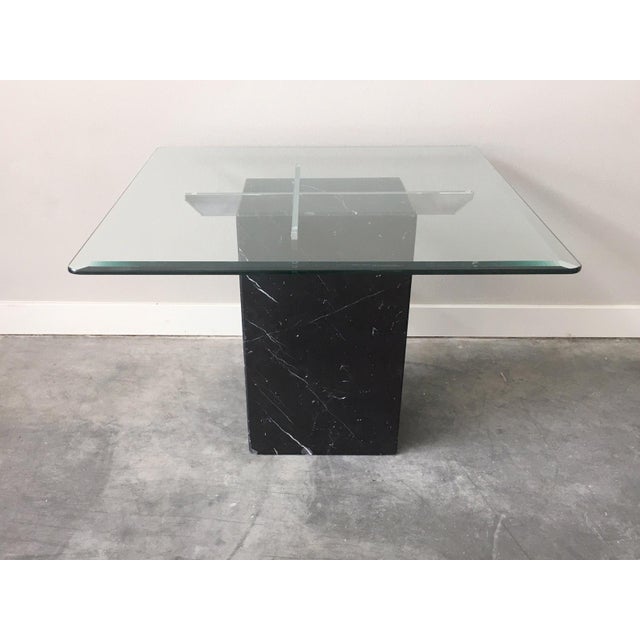 Vintage Black Marble Pedestal Side Table With Chrome Supports and Glass