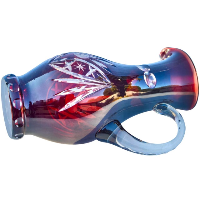 Mid 20th Century Mid 20th Century Handblown Ruby Crystal-Cut Pitcher Centerpiece For Sale - Image 5 of 6