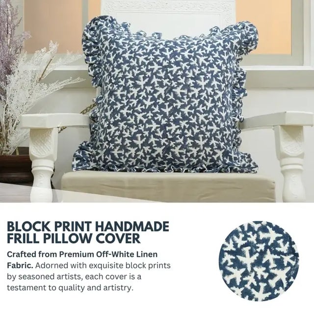 * Handmade Block Print Cushion Cover – Beautifully hand block printed on premium off-white linen, blending timeless...