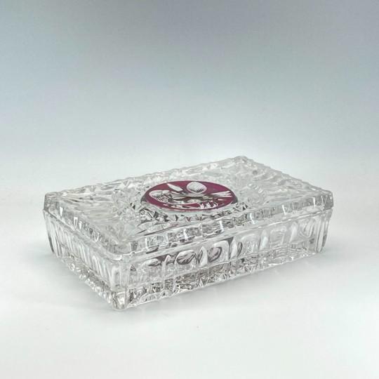 Transparent Hofbauer “Byrdes” Ruby Crystal 7-Inch Rectangular Lidded Jewel Box/Trinket Box (Vintage 1970’s-1990’s, Original Foil Label) For Sale - Image 8 of 16