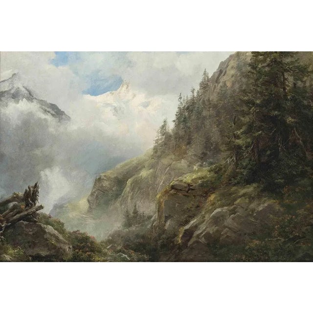 After E.T. Compton, Cloudy Mountain Landscape, Oil on Cardboard, 19th Century, Framed For Sale - Image 5 of 7