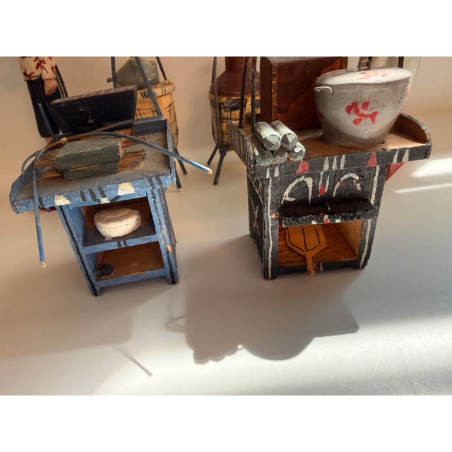 1960s Mid-Century Modern 1964 Japanese Hand-Carved Folk Art Miniature Street Vendor Set - 5 Pieces For Sale - Image 5 of 12