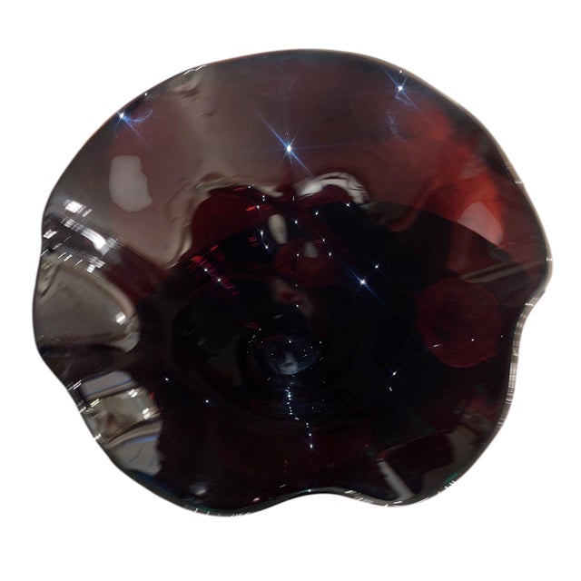 A striking hand-blown Murano art glass compote by Camozzo, masterfully executed in rich dark amethyst glass with a...
