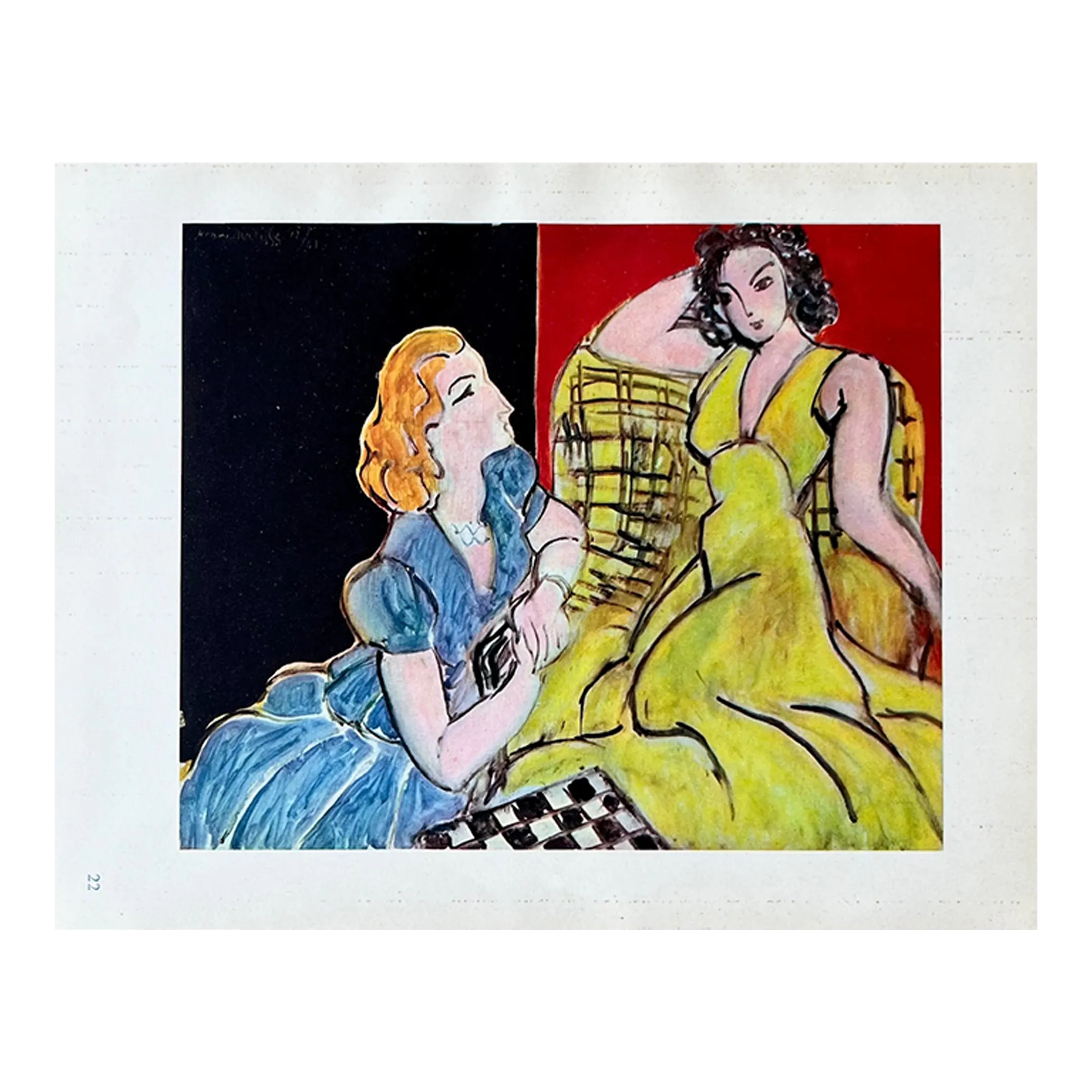 Matisse マチス 黄色いドレスの女性- 挿画集『ポートレイト』リトグラフ Henri Matisse Engraving 22 the Conversation 1948 | Chairish