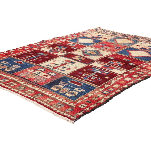 78873 Vintage Persian Lori Checkerboard Rug, 04'08 x 06'08. This hand-knotted wool vintage Persian Lori rug is a masterful...