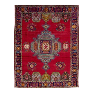 Red Vintage Persian Tabriz Hand-Knotted Wool Rug With Medallion Motif For Sale