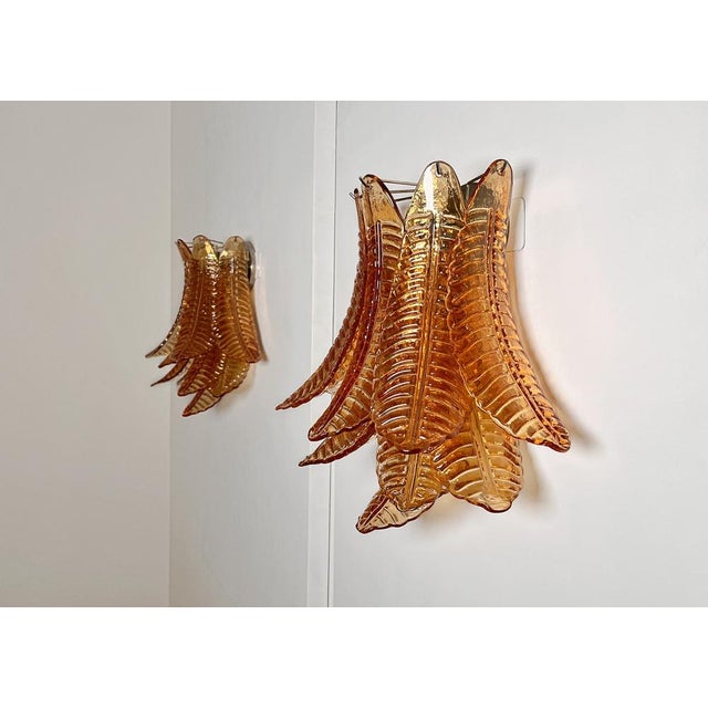 Vintage Murano Six-Tier Felci Wall Sconces in Amber Glasses, 1990s, Set of 2 For Sale - Image 13 of 18