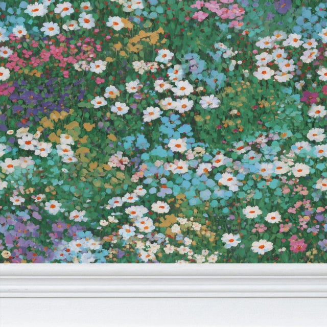 Blue The Cosmos Meadow Floral Traditional Wallpaper Single Roll For Sale - Image 8 of 8