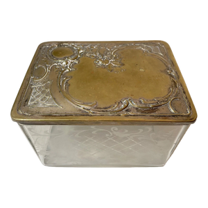 Antique 1800s Ornate Silverplate Brass Cut Etched Crystal WMF Casket Biscuit Box