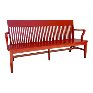 Early 20th Century Vintage Orange-Red Painted Farmhouse Bench Seat