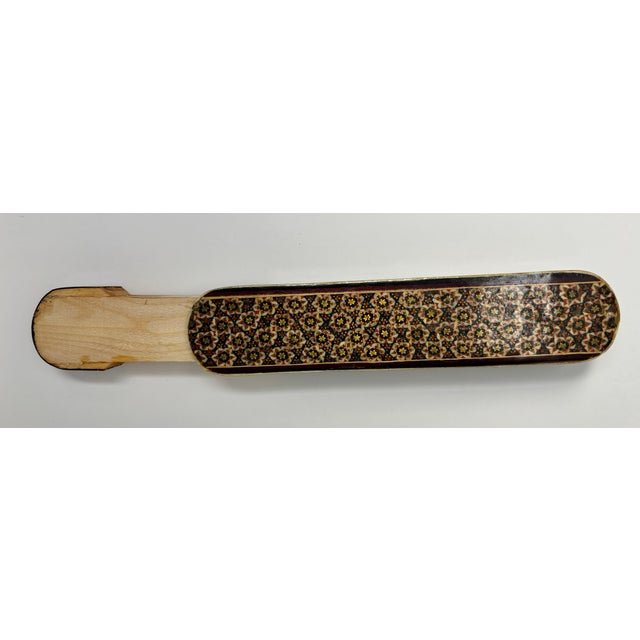 Brown Khatam Marquetry Qalamdan Pen Box With Hand-Painted Equestrian Miniature 1940s For Sale - Image 8 of 13