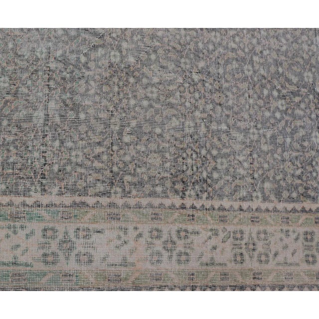 Ivory Mid 20th Century Vintage Hand-Knotted Distressed Turkish Rug in Wool With All-Over Floral Pattern For Sale - Image 8 of 13