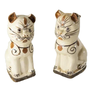 19th Century Chinese Pair of Cizhou Type Cat Form Joss Stick Incense Holders