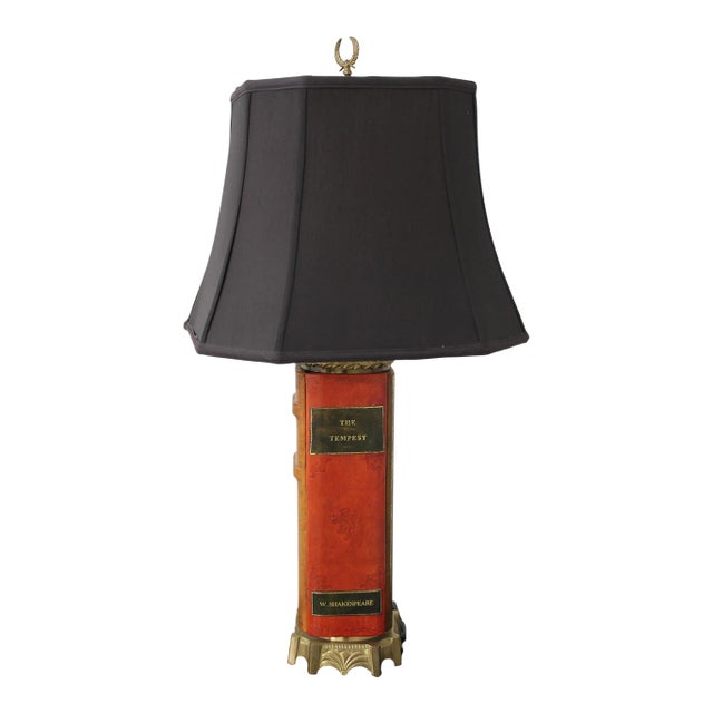 Wildwood Leather Book Spine & Brass Lamp For Sale