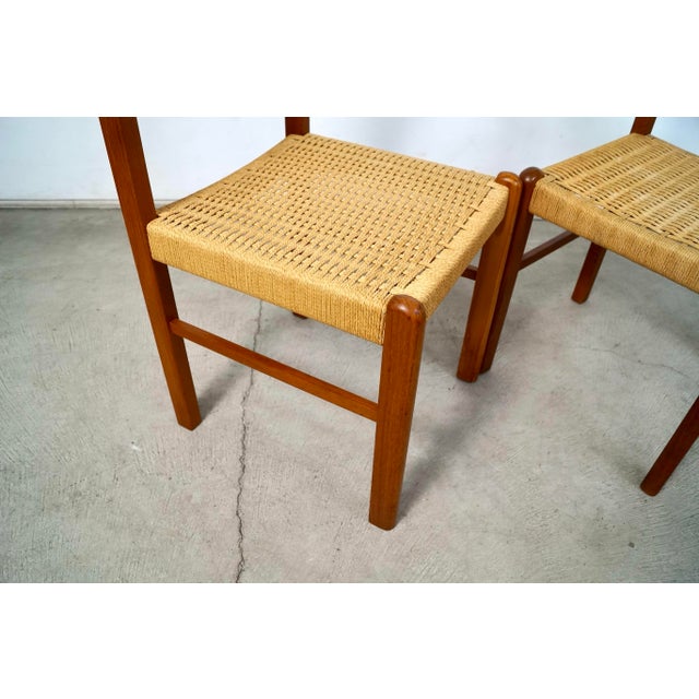 1970’s Mid-Century Danish Modern Teak & Paper Cord Dining Chairs - A Pair For Sale - Image 9 of 11
