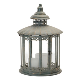 Ornate Round Brushed Metal Lantern 20"H For Sale