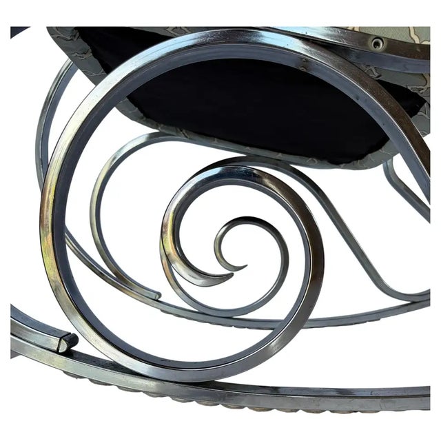Blue Mid-Century Hollywood Regency Style Polished Nickel Scroll Rocking Chair For Sale - Image 8 of 12
